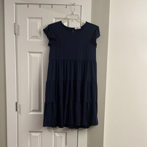 Navy Blue Tiered Dress with Flutter Sleeves